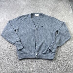 Vintage Steeplechase Cardigan Sweater Mens Large‎ Grey Acrylic Grandpa Academia